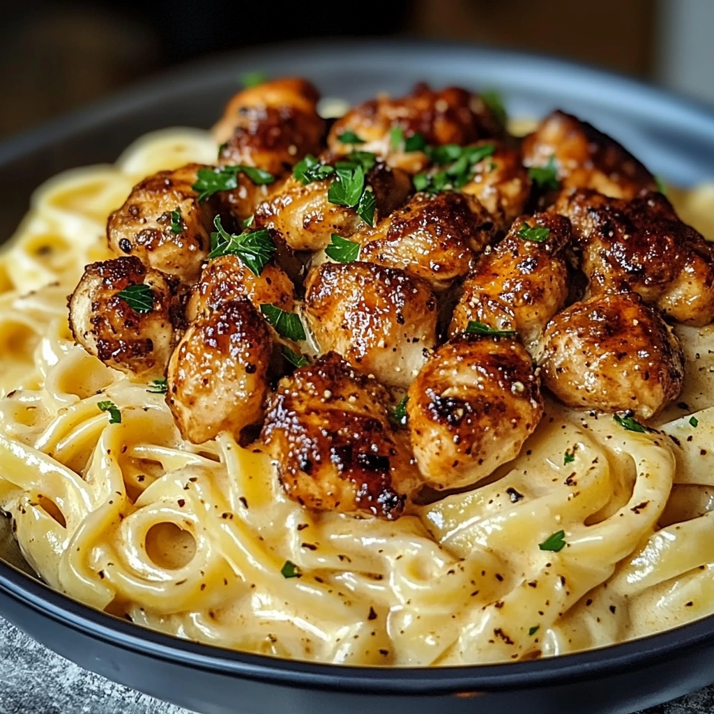 Garlic Butter Chicken Bites with Spicy Cajun Alfredo Pasta