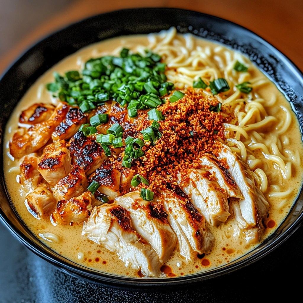 Creamy Garlic Chicken Ramen with a Fiery Twist