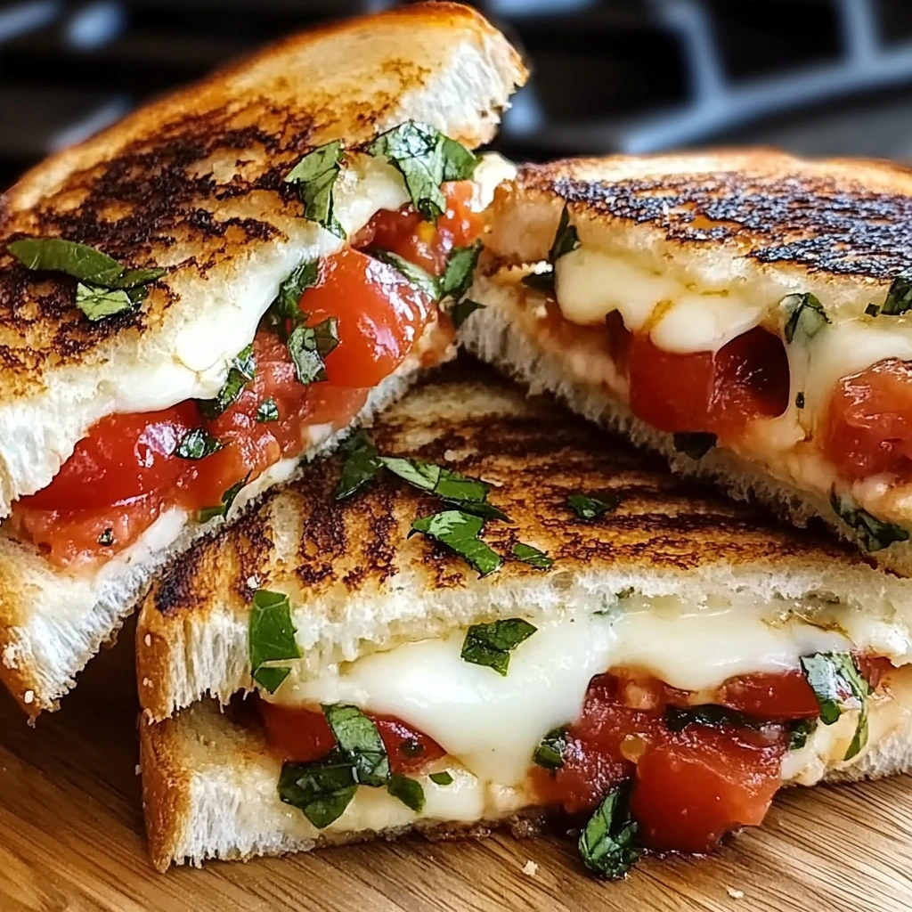 Crispy Bruschetta Grilled Cheese with Tomato & Basil