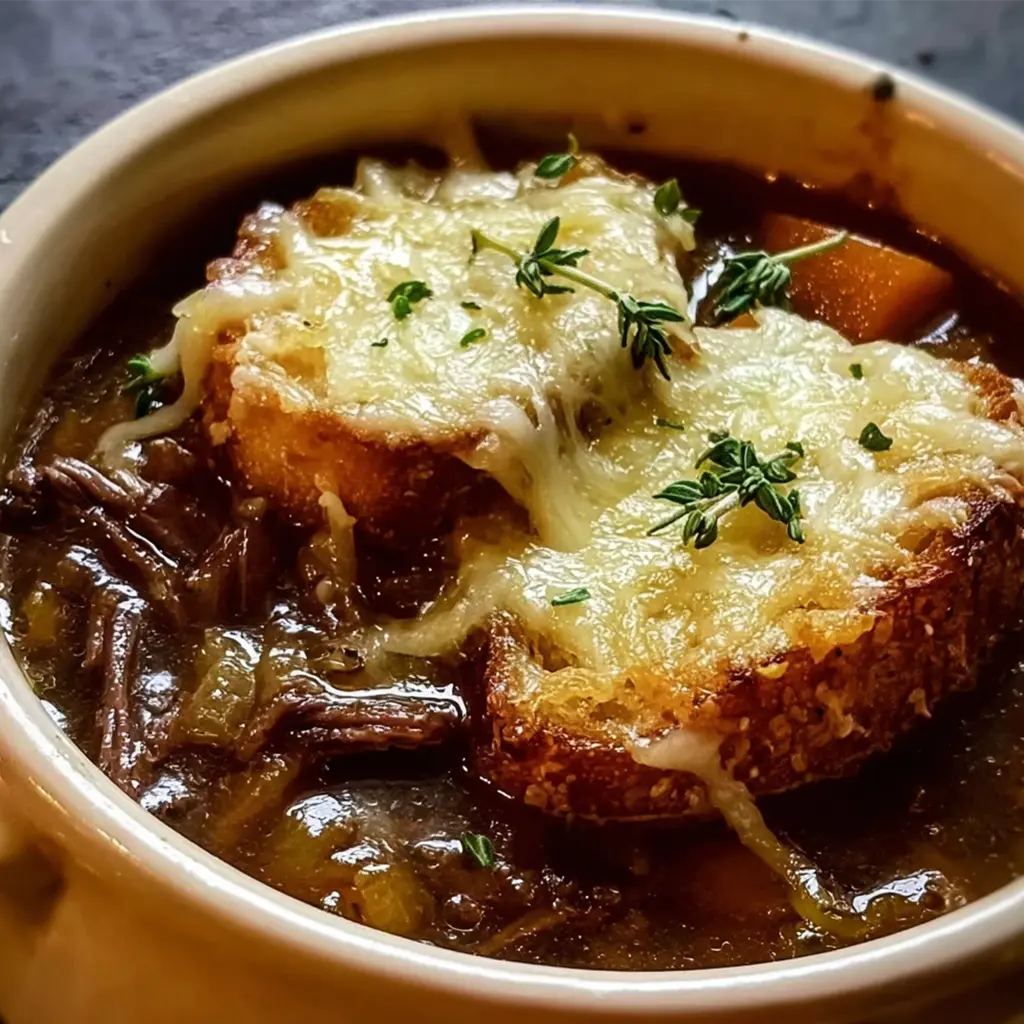 French Onion Short Rib Soup with Gruyère Toast 